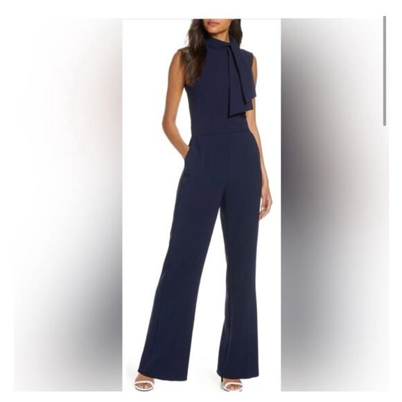 NWT Harper Rose Navy Bow Neck Jumpsuit Size 0 - Picture 1 of 7